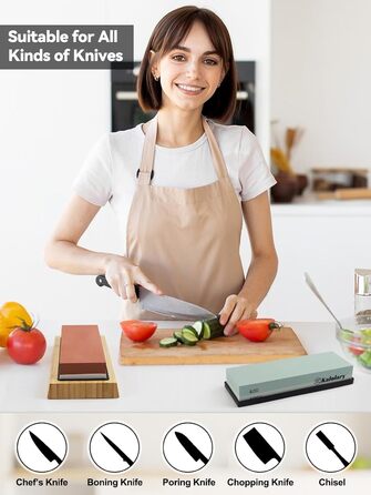 Набір алмазних точильних каменів Kalolary (11 шт.) з двосторонньою зернистістю 400/1000, 3000/8000 для заточування ножів, стамесок, рубанків з кутовою направляючою та неслизькою основою, з шкіряним ременем