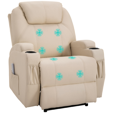 HOMCOM Electric Recliner Chair, TV Chair, Massage Chair, Massage Function, Reclining Function, Faux Leather, Beige, 82 x 97 x 110 cm | Aosom