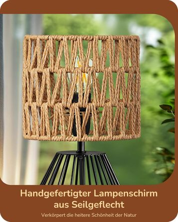 EDISHINE Настільна лампа, сучасний індустріальний дизайн, цоколь E14, вінтажний стиль, для спальні, вітальні, бежево-чорний колір (ротанг + чорний)