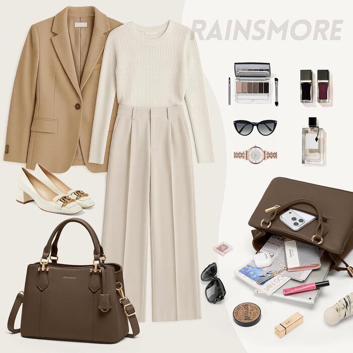 Жіноча сумка RAINSMORE середнього розміру з екошкіри, сумка-тоут на плече, колір кава