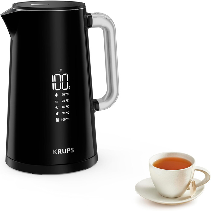 Krups Smart'n Light Kettle, 5 Temperatures, 1.7 Liter Capacity, Stainless Steel Interior, Double-Walled, Black, BW801810
