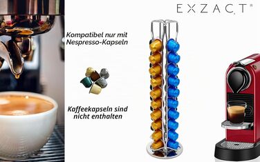 Органайзер для кавових капсул Exzact, сумісний з Nespresso (на 40 капсул) — обертовий підставний тримач для кавових капсул, протиковзкий, сріблястий