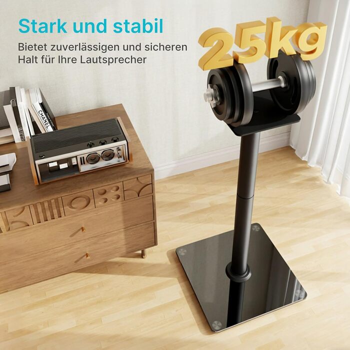 Підставка для акустики саундбару, універсальна, чорна, 76.5 см, 25 кг, з кабелеуправлінням та скляною основою (1 шт.)