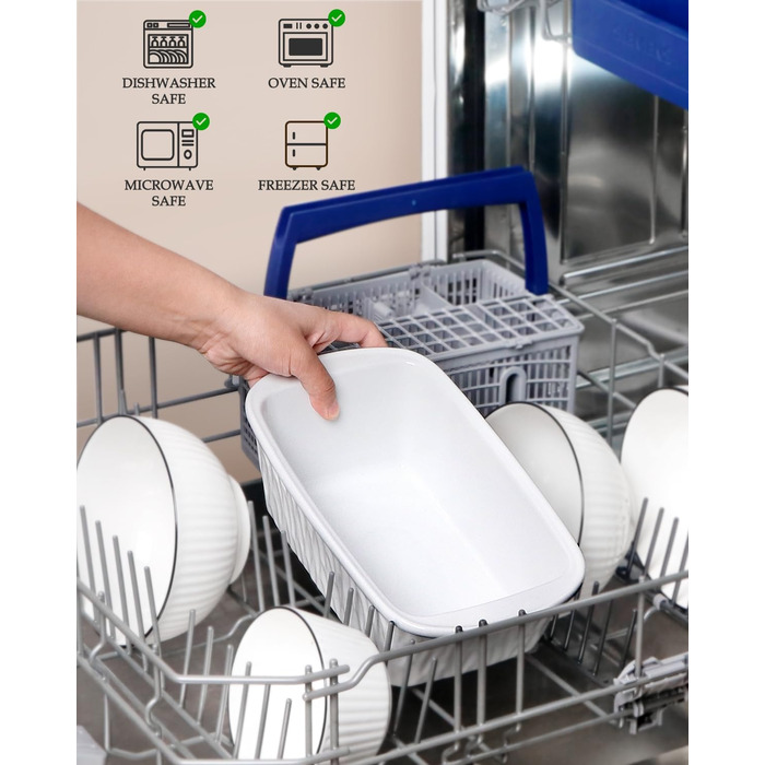 NUTRIUPS Ceramic Loaf Pan, 28 cm x 15 cm, Rectangular, for Baking, Porcelain, Non-Stick Coating, White