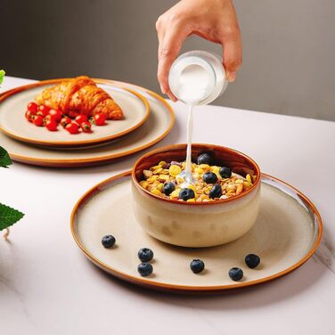 Набір посуду LeRatio на 6 осіб: 18 предметів, керамічний, з реактивною глазур'ю, стійкий до подряпин, для сервірування столу, придатний для миття в посудомийній машині та використання в мікрохвильовці