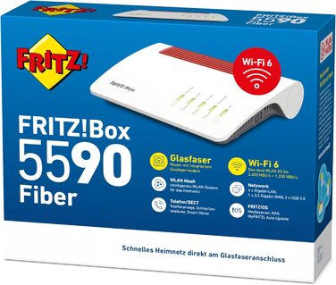 Роутер FRITZ!Box 5590 Fiber: Wi-Fi 6, 2.5 Gigabit LAN, Mesh, DECT, для підключення до оптоволоконного інтернету