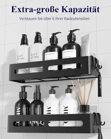 Настінна поличка для душу без свердління Kitsure, 2 шт., чорна, 33.5 x 12.0 x 5.5 см