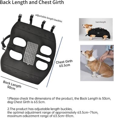 Сумка-переноска для собак великих порід Wakytu: переноска-рюкзак для собак з проблемами суглобів, травмами, літніх собак. Макс. вага 30-40 кг (3XL, чорний)