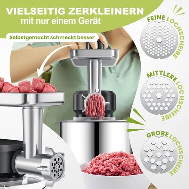 Кухонна машина KESSER 3в1 з м'ясорубкою та блендером, планетарний міксер 1500Вт, чаша 5.5л, 6 швидкостей, набір насадок для випікання та готування, чорна