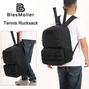 BlesMaller Tactical Tennis Backpack - Unisex with Shoe Compartment & Racket Protection - Black Sports Bag