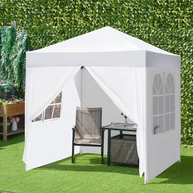 Outsunny 2x2m (6.6ft x 6.6ft) Waterproof Pavilion, Pop-up Folding Canopy with 4 Side Walls, Drain Holes Windows, Foldable Party Tent UV 30+, Garden Tent with Carry Bag, Garden Pavilion for Patio, White