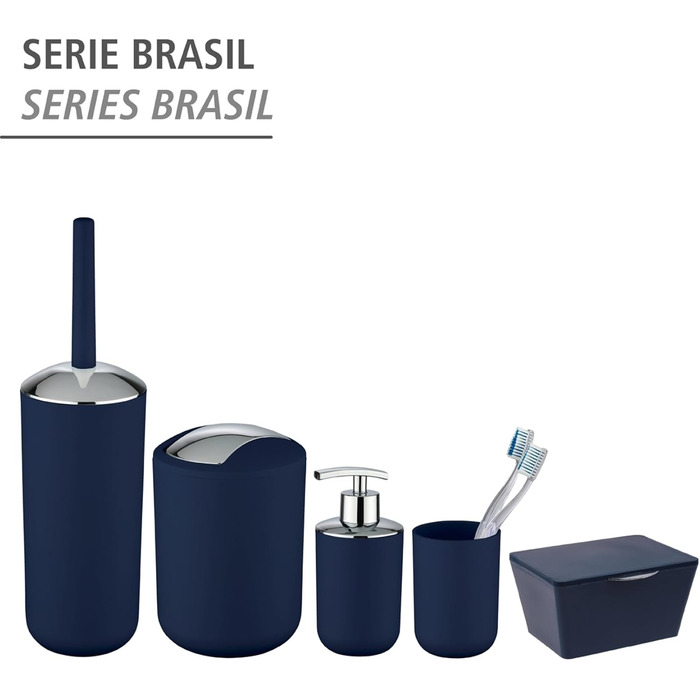 Кошик для косметики та смітника у ванну WENKO Brasil L, 6.5 л, з гойданковим кришкою, ударостійкий пластик, BPA-free, темно-синій
