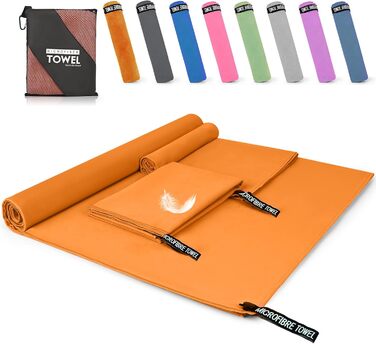 Набір з 3 рушників з мікрофібри, 180x80 см + 2 рушники 80x40 см, для фітнесу, сауни, пляжу, подорожей, темно-зелений (оранжевий)