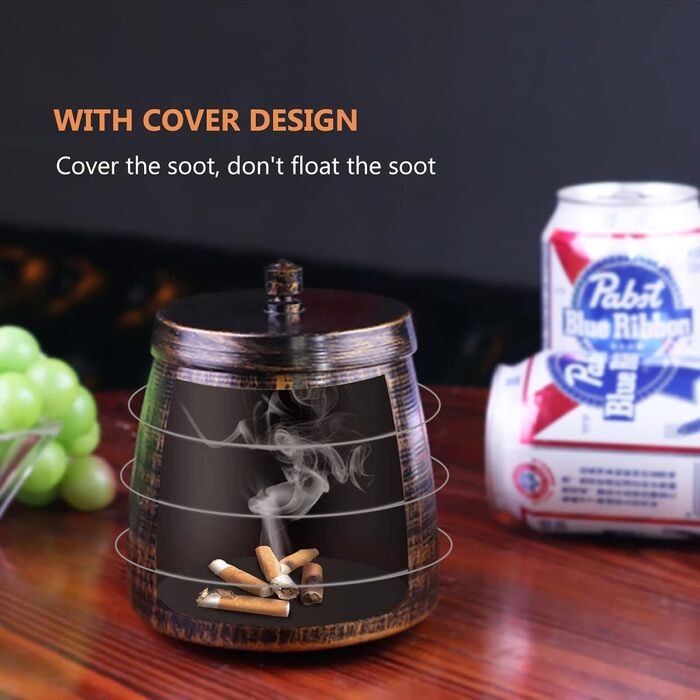 Стакан для сигарет з кришкою, для дому та вулиці, нержавіюча сталь, вітрозахисний, для садового, барного, офісного використання (компактний)