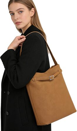 Сумка жіноча Miss Lulu велика шопер Tote Bag з м'якої PU шкіри, коричнева (2-4)