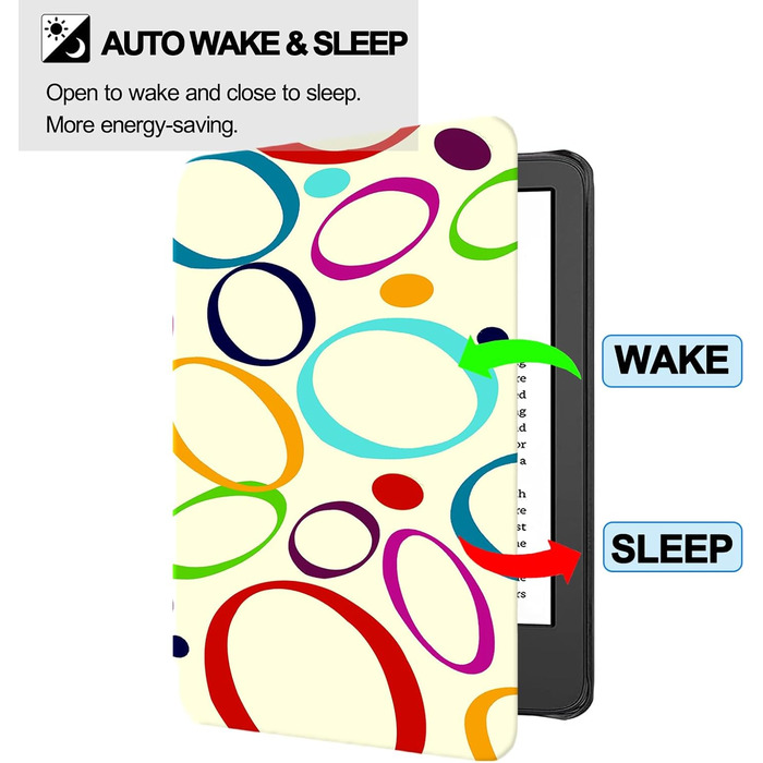 Чохол TOKILO для Kindle 6 (11-те покоління 2024/2022), PU-шкіра, авто-вкл/викл, чорний (6-кольоровий круг)