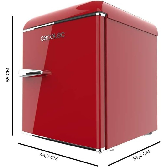 Cecotec Retro Mini Refrigerator - 45L Compact Table Fridge with Chrome Handle, Red - Energy Class E