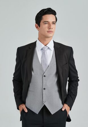 Жилет чоловічий HISDERN формальний елегантний, бавовна, однотонний V-подібний виріз з кишенями, для весілля, вечірки, бізнесу, сірий, XL