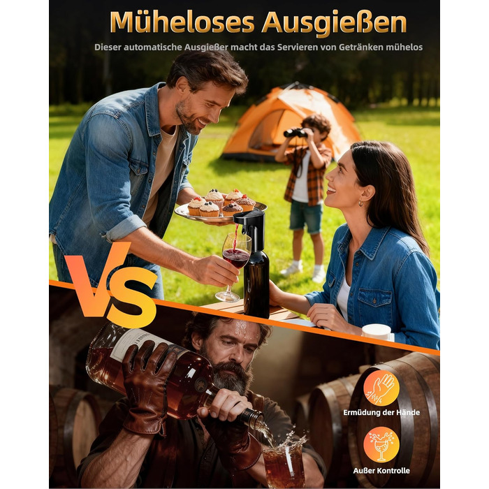 Електричний декантер для вина 5-в-1 з регулюванням дозування, цифровий виливач, автоматичний дозатор вина, чорний | Подарунок