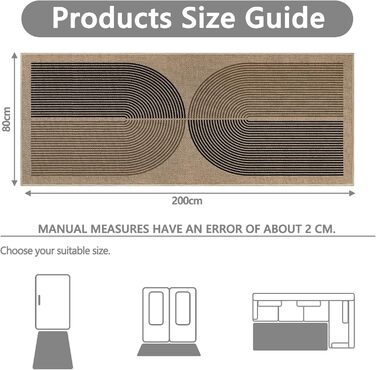 Килимок для підлоги 80x200 см з джуту - чорно-коричневий, неслизький, для кухні, коридору, спальні, балкону