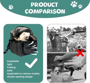 Кошик для собак на велосипед, сумка для домашніх тварин. Складаний кошик для велосипеда спереду для собак 2 в 1. Кошик для собак-рюкзак з адаптером для керма для маленьких тварин (вантажопідйомність 5 кг) (Чорний)