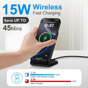 Бездротовий зарядний пристрій Google Pixel: підставка, 15W, сумісна з Google Pixel 10/9/8/7/6/5 та Samsung Galaxy S25+/S24 FE/S23/S22/S21, чорний