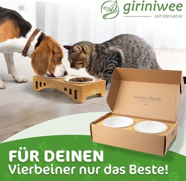 Миска для котів та тварин з бамбукового каркасу, подвійна керамічна миска 400 мл, для кошенят, собак, тварин