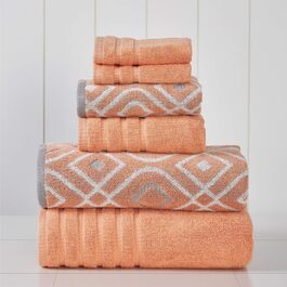 Amrapur 6-piece set made of 100% combed cotton with jacquard stripes, very soft, 550 g/m² - 2 bath towels, 2 hand towels, 2 washcloths, Coral, Standard size Coral