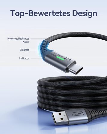 Кабель USB-C INIU, 3 шт. (2м+2м+0,5м), 3.1A, з LED-підсвічуванням, нейлон, для Samsung, iPhone, Pixel, iPad, MacBook