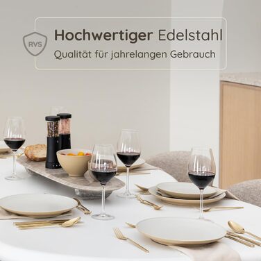 Набір столових приборів на 6 осіб, 36 предметів, нержавіюча сталь 18/0, золотистий, для ресторану та дому