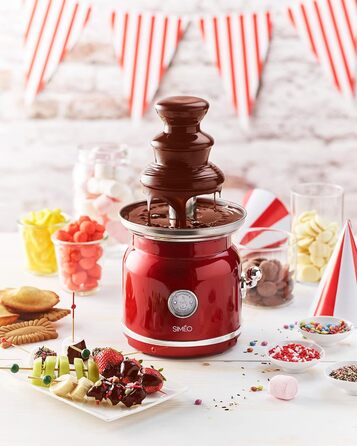 Шоколадний фонтан SIMÉO FCH450, 90 Вт, вінтажний дизайн, червоний, 18x16x32.5 см