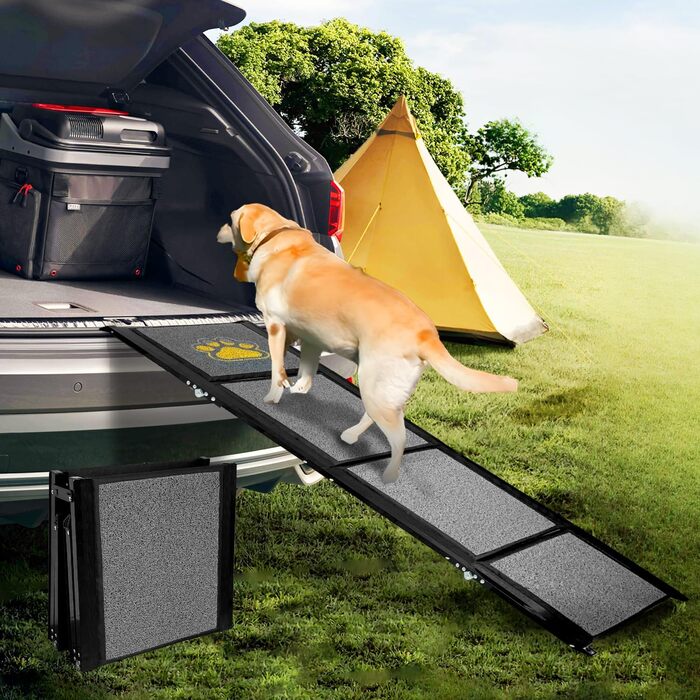 Рампа для собак у машину, розкладна, 170 см, з антиковзким покриттям, для маленьких, середніх та великих собак. Підходить для авто, SUV, вантажівки, дивану та ліжка.