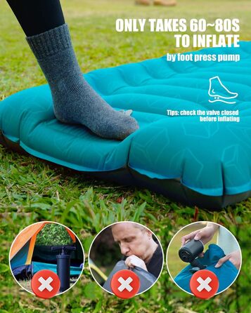 Надувний килимок для кемпінгу - самонадувний, товстий, з подушкою, для рюкзаків, трекінгу, подорожей - блакитний