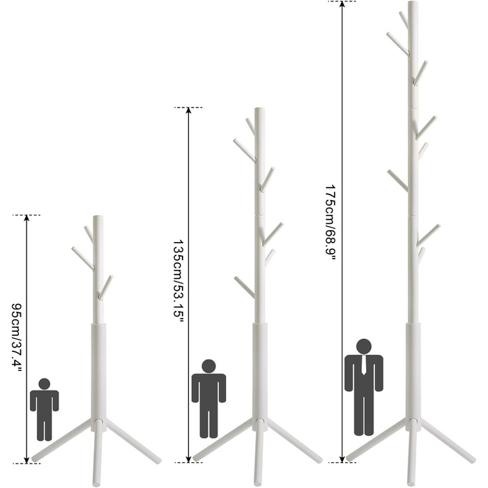 YMYNY Clothes Rack, For Clothing, Jackets, Hat, Wardrobe in Tree Shape, Clothes Rail With 8 Hooks, Bedroom, Hallway, Natural Colors HCR001N (White)