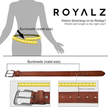 Жіночий шкіряний ремінь ROYALZ Vintage 38 мм, колір коньяк, ширина 85 см (загальна довжина 100 см)