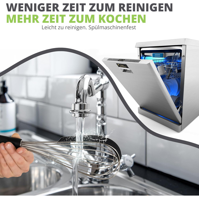 Віскер Oliver's Kitchen® з нержавіючої сталі з інтегрованим силіконовим скребком - ідеальний для випічки та приготування їжі. Спіральний віскер, зручна ручка, легко миється.