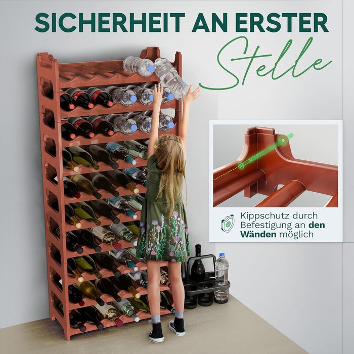 Novaliv Brown Modular Bottle Rack for 72 Wine Bottles - Stackable, Expandable, Robust - Ideal for Wine Storage in Cellars, Restaurants & Homes, Drinks Cabinet, Stackable Wine Rack