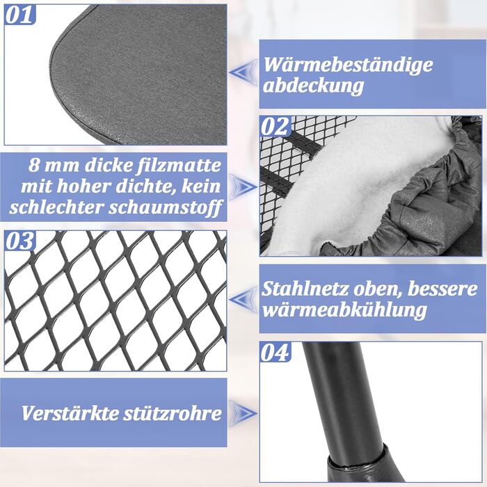 Відкидна прасувальна дошка з підставкою для праски, регульована по висоті, з антиковзними ніжками, компактна (сірий, 81 x 32 x 16 см)