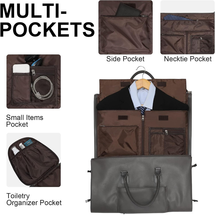 Modoker Convertible Garment Bag, Carry-on Luggage for Travel, Waterproof Garment Bag, Gifts for Men, Women, Business – 2-in-1 Hanging Suit, Duffel Bag, (A-gray)