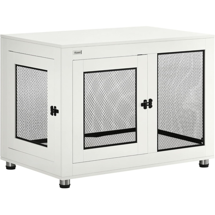 Клітка для собак PawHut з 2 дверцятами, знімний лежак, сучасна сталева собача будка для дому, підходить для великих собак до 30 кг, білий, 94x60x71,5 см