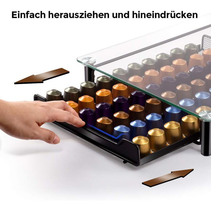 Тримач для капсул Nespresso MASTERTOP - органайзер для 60 капсул, скло, з мікрофіброю