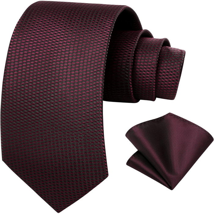 Краватка Hisdern для чоловіків, однотонна формальна краватка з нагрудником, класичний стиль, для весілля, бізнесу, вечірок, бордовий колір