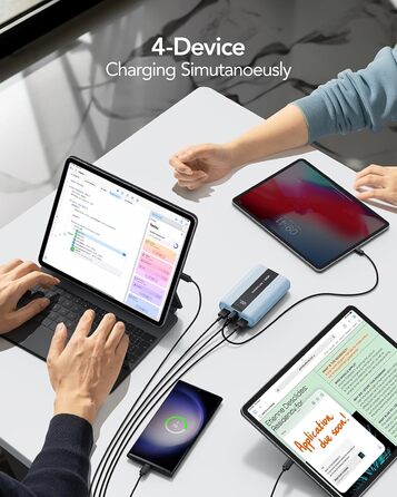 Power Bank VRURC 20000mAh: Швидка зарядка 22.5W QC/PD 3.0, USB-C, 6 портів, LED-дисплей, для iPhone, Samsung, Huawei, iPad, Зелений/Синій