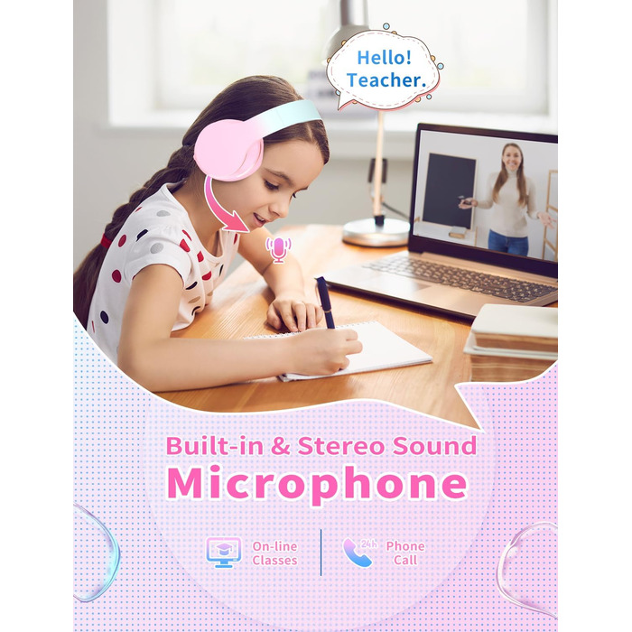 Дитячі навушники Xunpuls Bluetooth Over-Ear з мікрофоном (Рожеві)