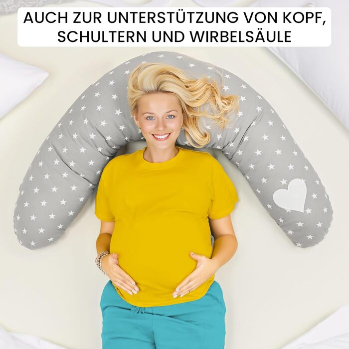 Подушка для вагітних Amilian Stillkissen XXL з зірками (сіра) - подушка для сну на боці та годування