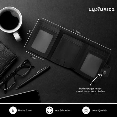 Чоловічий та жіночий шкіряний гаманець Luxurizz Smart Wallet з RFID-захистом - Slim модель з відділом для монет та Slider-системою (10 карт, чорний)