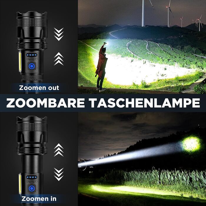 Ліхтарик ZEUSFIRE LED 100000 люменів, надяскравий, тактичний, 7 режимів, зум, водонепроникний IPX7, акумуляторний, для кемпінгу, туризму, outdoor