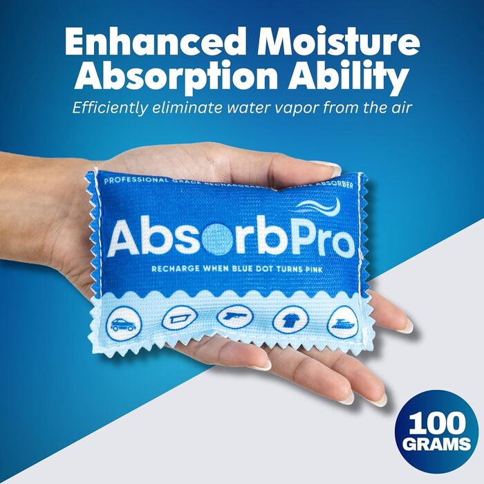 Absorb Pro Rechargeable Moisture Absorber Bags, 10 Pack, 100g, Reusable Moisture Absorbers, Silica Gel Packets for Trash Cans, Gym Bags, Gun Safes, Food Storage