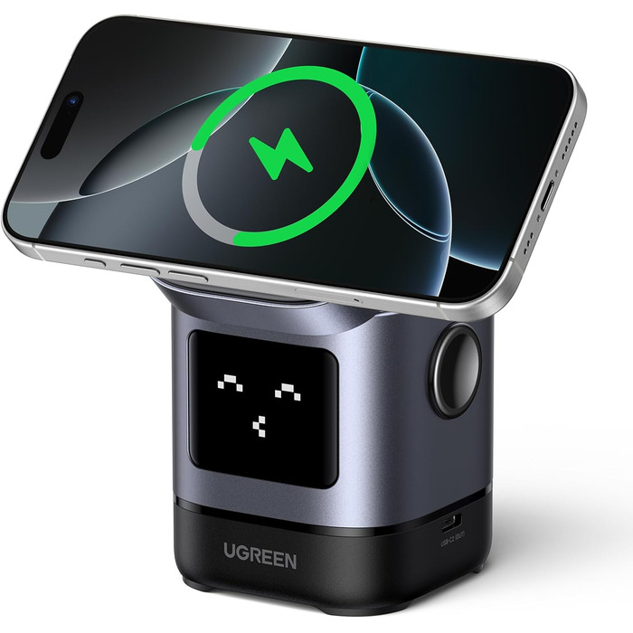 Зарядний станція UGREEN UNO 2-в-1 з сертифікацією Qi2, 15W, сумісна з MagSafe для iPhone 17/16/15/14/13, AirPods 2/3, регульований підставка для зарядки