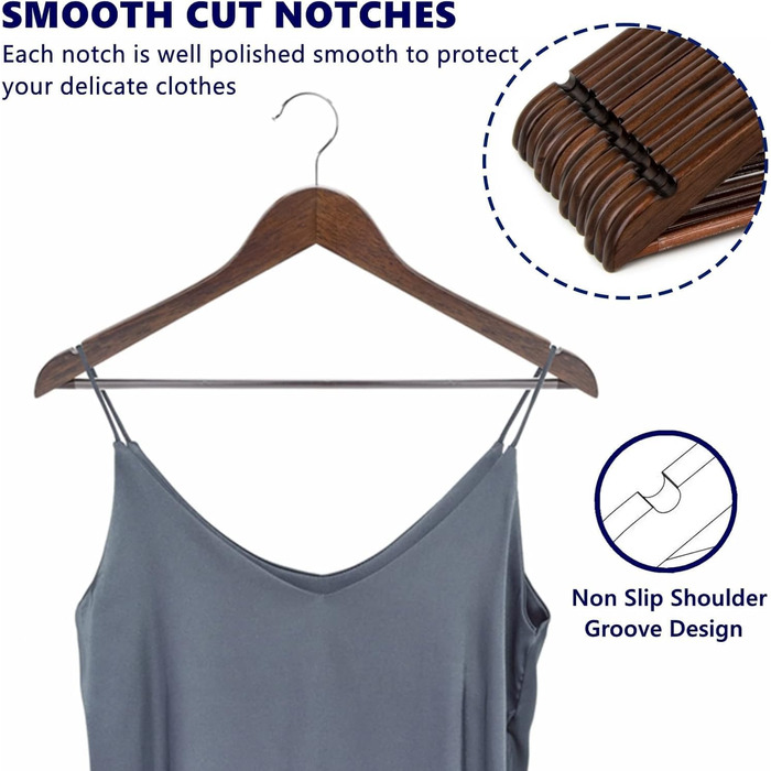 Amber Home 20-Piece 17.5-inch Retro Wooden Clothes Hangers with Bar and Notch, Antique Brown Hanger for T-Shirt, Shirt, Suit, Coat, Dress, Wedding, Camisole